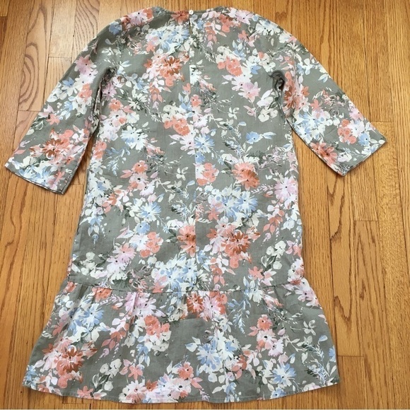 J. Jill 100%  Linen  Floral Ruffle Hem 3/4 long sleeves Crew Neck Relaxed Dress - Picture 16 of 16